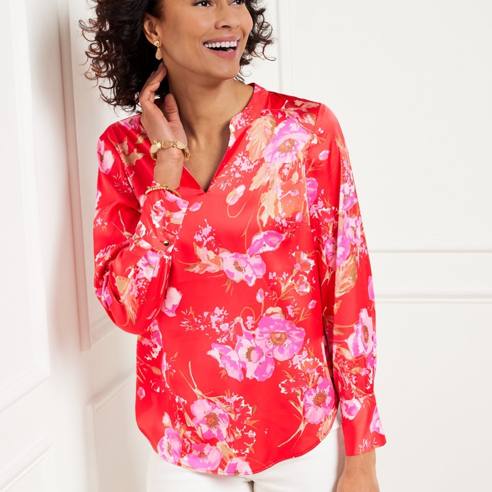 Talbots Soft Satin Charmeuse Floral Blouse
